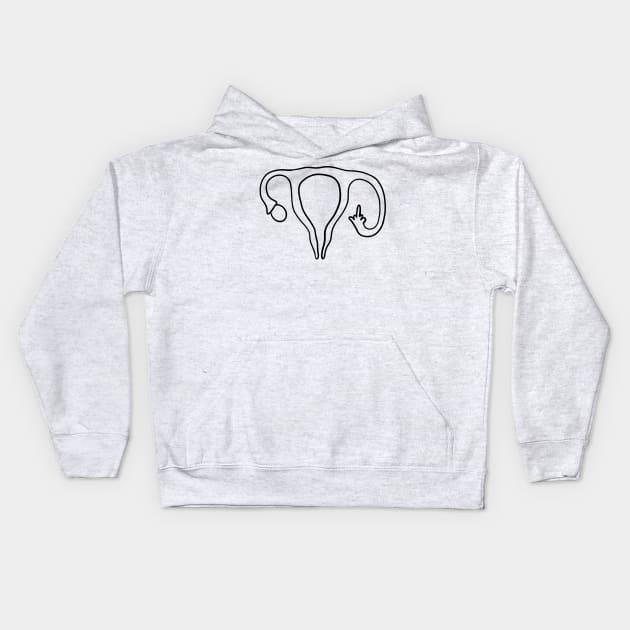 Middle finger uterus lineart black Kids Hoodie by Mermaidssparkle